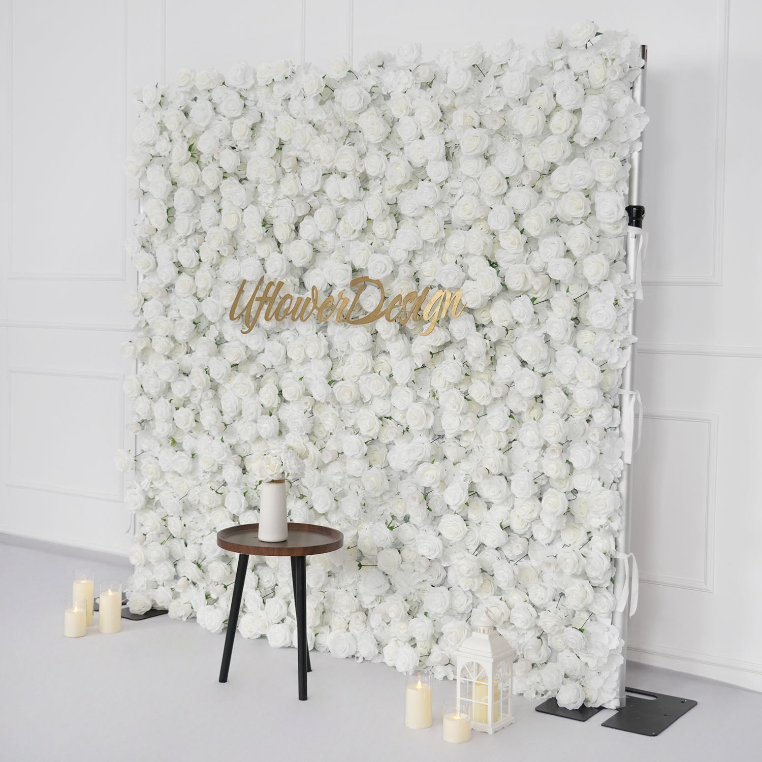 Uflower Artificial White Flower Wall Wedding Backdrop Decor